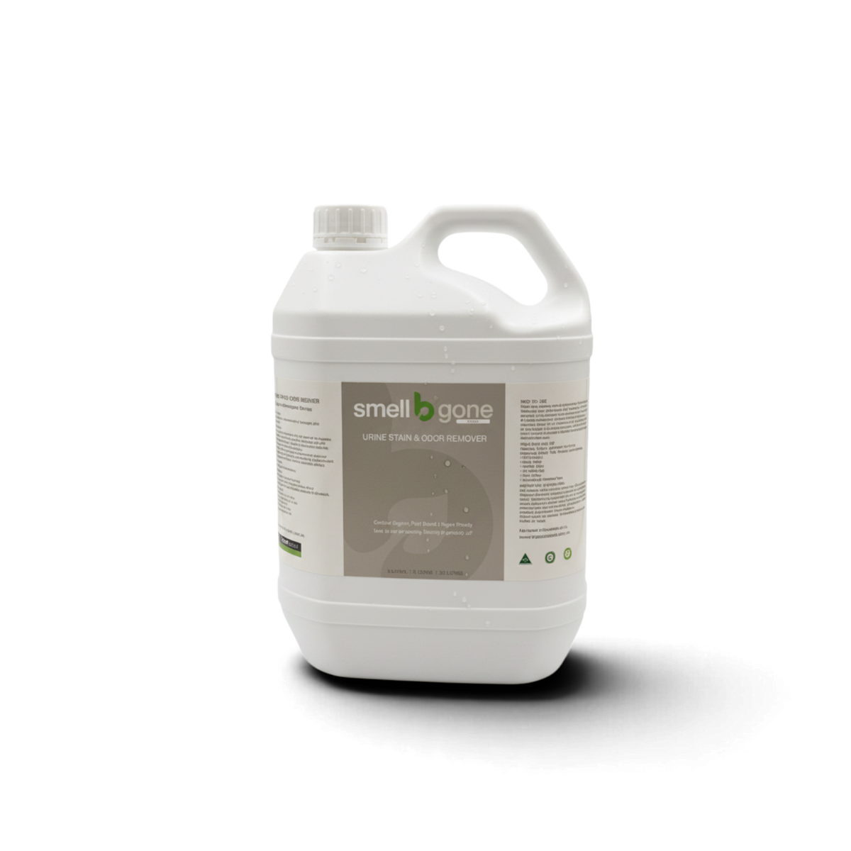 smellBgone PLUS+ organic enzyme pet urine stain and odour remover in a 5 litre white plastic container